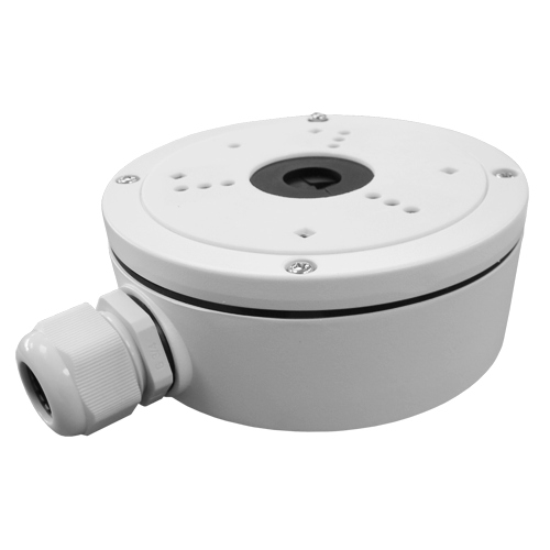 DS-1280ZJ-S Caja de conexiones Para cámaras domo o bullet Apto para uso exterior Instalación en techo o pared Pasador de cables Color blanco | 53.4 (Al) x 137 (Ø) mm